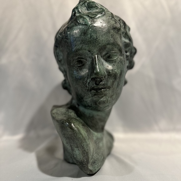 Vintage Maitland Smith Style Ceramic Bust Verdigris Green Grecian Goddess - Picture 2 of 9